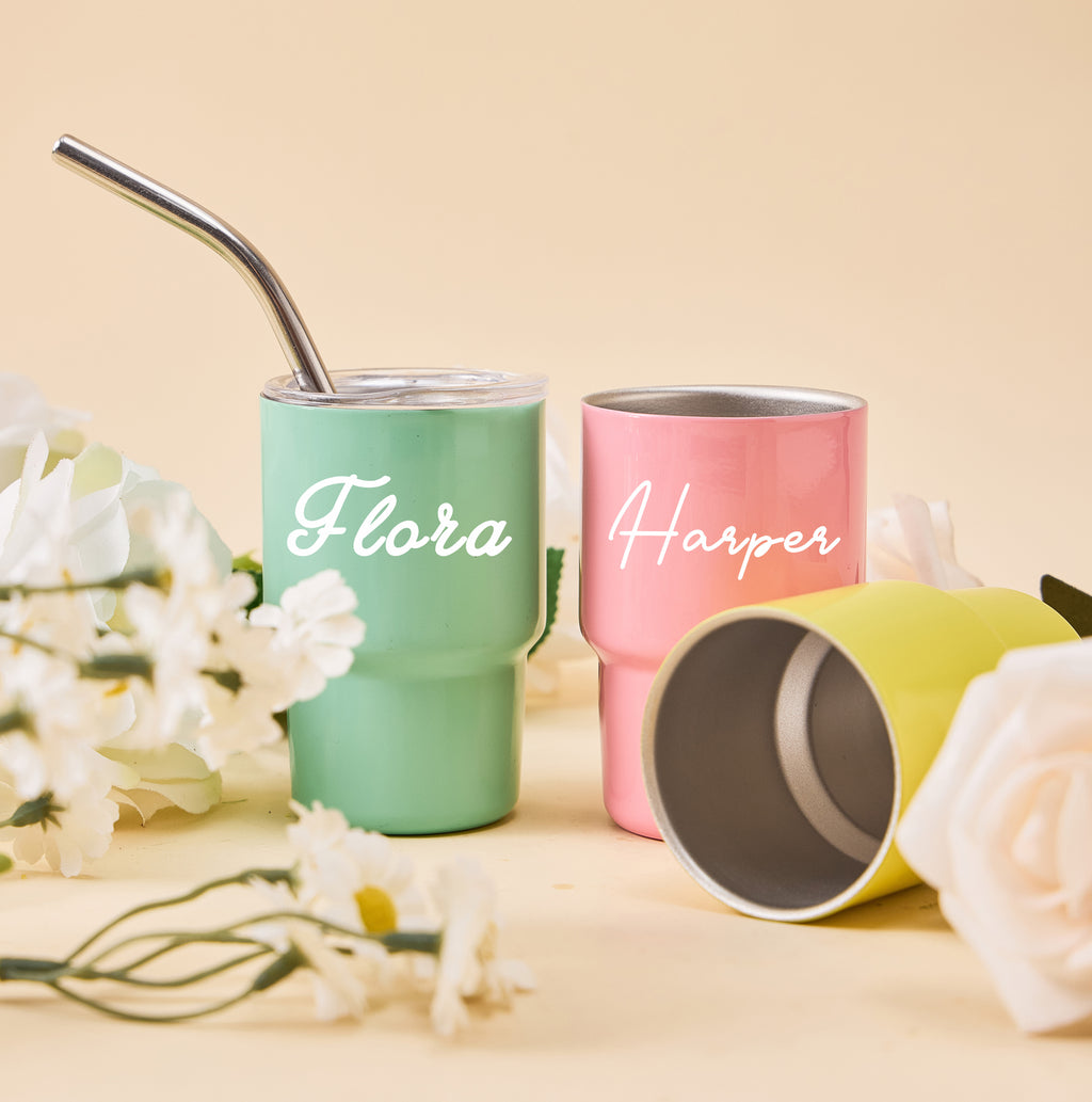 Personalized Mini Tumbler, Mini Shot Cup, Bridesmaid Gift, Custom 3oz Party Tumbler, Wedding Gifts, Bachelorette Party Girls Trip Group Gift