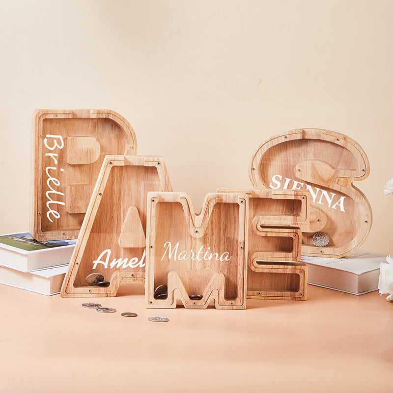 Personalized Large Wooden Kids Letter Piggy Bank, Wood Gift for Kids, Custom Name Coin Bank, Wood Alphabet Letter Bank, Christmas Gifts