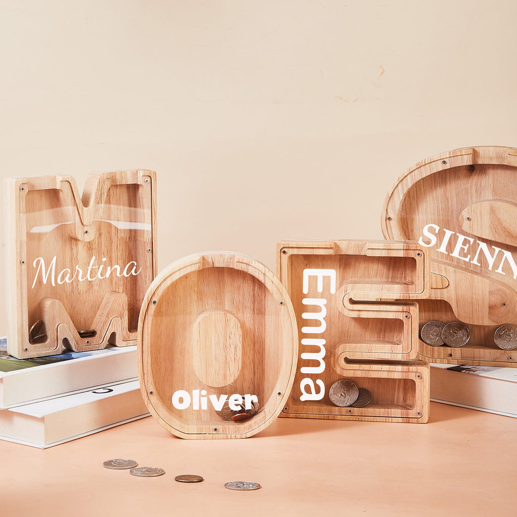 Personalized Large Wooden Kids Letter Piggy Bank, Wood Gift for Kids, Custom Name Coin Bank, Wood Alphabet Letter Bank, Christmas Gifts