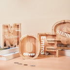 Personalized Large Wooden Kids Letter Piggy Bank, Wood Gift for Kids, Custom Name Coin Bank, Wood Alphabet Letter Bank, Christmas Gifts