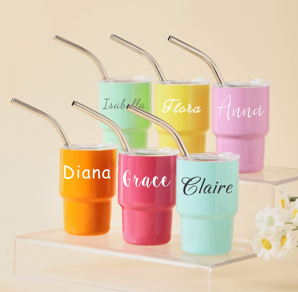 Personalized Mini Tumbler, Mini Shot Cup, Bridesmaid Gift, Custom 3oz Party Tumbler, Wedding Gifts, Bachelorette Party Girls Trip Group Gift