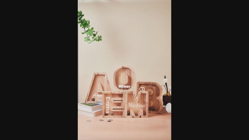 Personalized Large Wooden Kids Letter Piggy Bank, Wood Gift for Kids, Custom Name Coin Bank, Wood Alphabet Letter Bank, Christmas Gifts